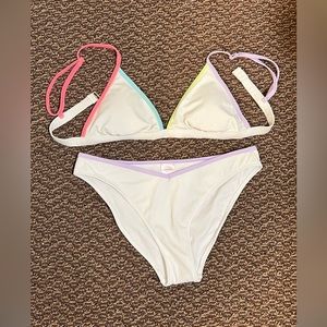 White bikini with colorful trim. NEVER WORN